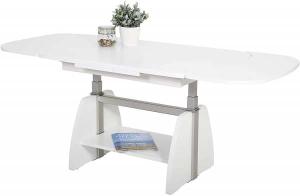 Couchtisch Colin Weiß | Lift | ausziehbar + höhenverstellbar | B/T/H 107-156x67x52-71cm